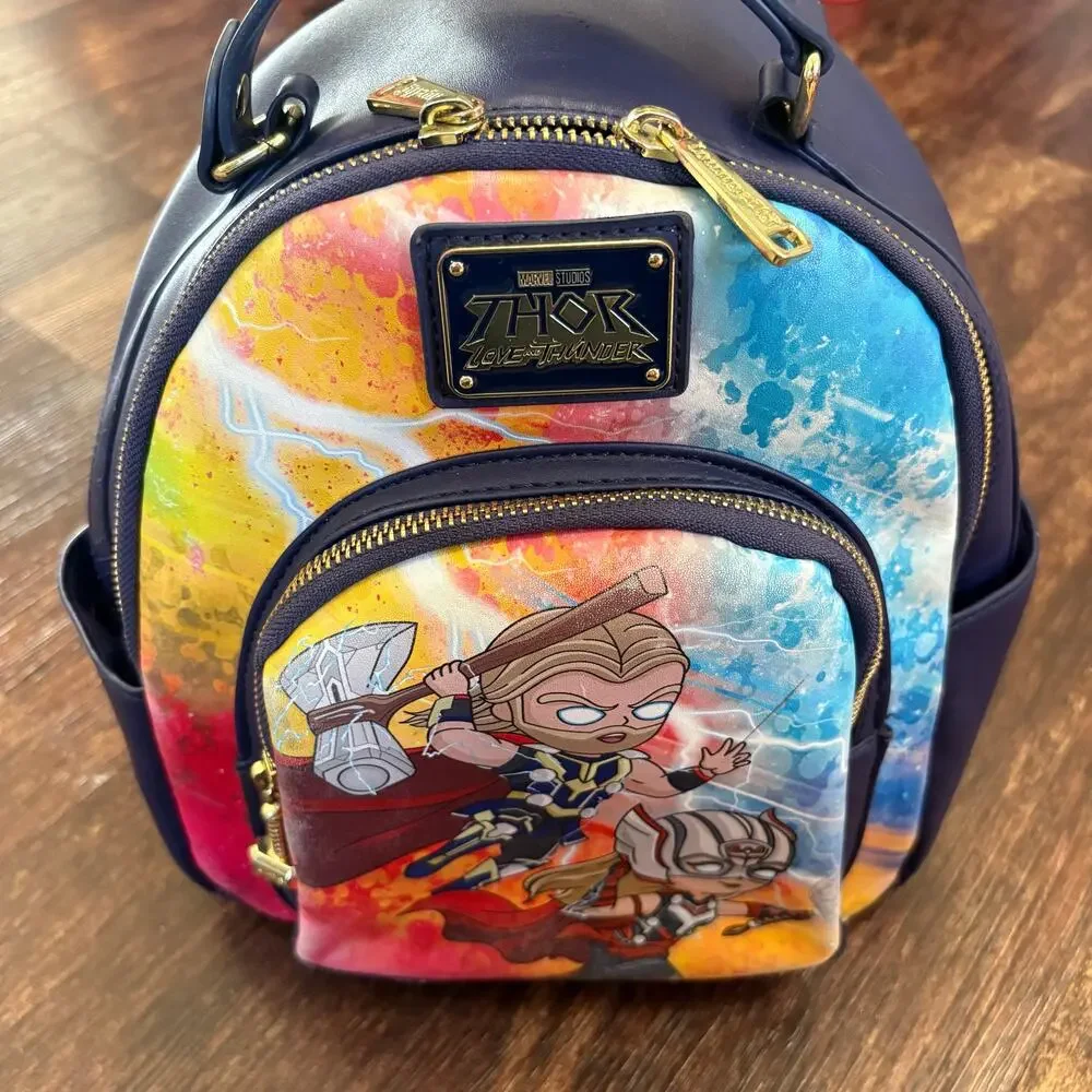 Loungefly Marvel Thor Love Thunder Chibi Mini Backpack Navy Gold Hardware MCU